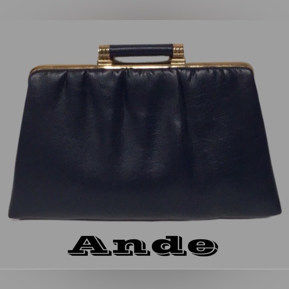 Vintage Ande Blue Faux Leather Frame Purse, 1960-70s - Picture 1 of 11